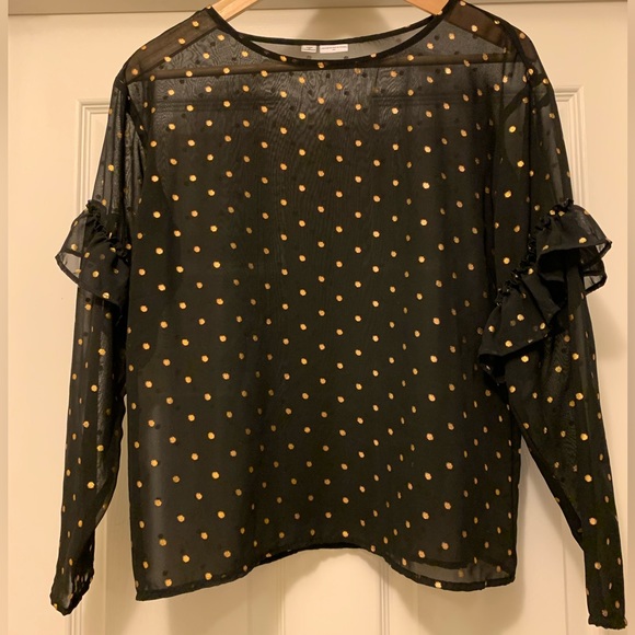 Sheer Black and Gold Polka Dot Top - Picture 1 of 6